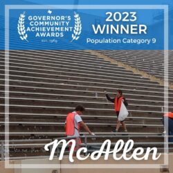 McAllen: volunteers cleaning stadium of litter after a parade